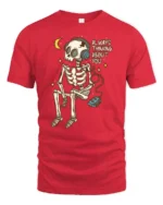 Always Thinking About You Skeleton Music Lover Tee Tshirt - red t-shirt on white background