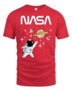 Cute Astronaut Space Adventure Graphic Tee Funny NASA Tshirt - red t-shirt on white background