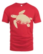 Minimal Sea Turtle Tribal Art Graphic Tee Ocean Vibe Tshirt - red t-shirt on white background