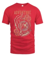 Have A Nice Adventure Skeleton Compass Graphic Tee Vintage Tshirt - red t-shirt on white background