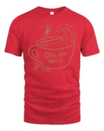 Coffee And Waves Surf Vibe Graphic Tee Beach Lover Tshirt - red t-shirt on white background