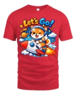 Lets Go Cute Astronaut Dog Rocket Graphic T Shirt Space Tee - red t-shirt on white background