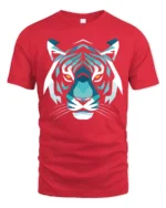 Geometric Tiger Face Graphic T Shirt Bold Animal Art Tee - red t-shirt on white background