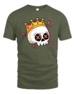 Funny Skull Crown Graphic T Shirt Cartoon King Skull Tee - military green t-shirt on white background