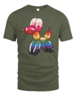 Rainbow Balloon Dog Graphic T Shirt Colorful Cute Art Tee - military green t-shirt on white background