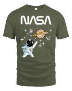 Cute Astronaut Space Adventure Graphic Tee Funny NASA Tshirt - military green t-shirt on white background