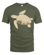Minimal Sea Turtle Tribal Art Graphic Tee Ocean Vibe Tshirt - military green t-shirt on white background