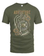 Have A Nice Adventure Skeleton Compass Graphic Tee Vintage Tshirt - military green t-shirt on white background