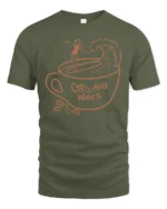 Coffee And Waves Surf Vibe Graphic Tee Beach Lover Tshirt - military green t-shirt on white background