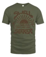 Swell Seeker Retro Surf Sunset Graphic Tee Beach Vibe Tshirt - military green t-shirt on white background