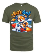 Lets Go Cute Astronaut Dog Rocket Graphic T Shirt Space Tee - military green t-shirt on white background