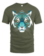 Geometric Tiger Face Graphic T Shirt Bold Animal Art Tee - military green t-shirt on white background