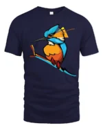 Colorful Kingfisher Bird Graphic T Shirt Vibrant Nature Tee - navy t-shirt on white background