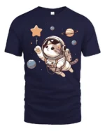 Cute Cat Astronaut Space Graphic T Shirt Cosmic Kitty Tee - navy t-shirt on white background
