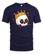 Funny Skull Crown Graphic T Shirt Cartoon King Skull Tee - navy t-shirt on white background