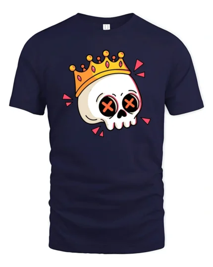 Funny Skull Crown Graphic T Shirt Cartoon King Skull Tee - navy t-shirt on white background