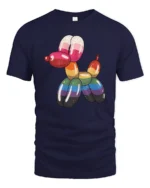 Rainbow Balloon Dog Graphic T Shirt Colorful Cute Art Tee - navy t-shirt on white background