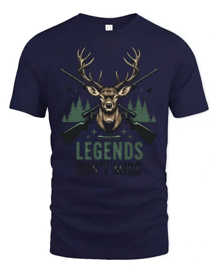 Legends Dont Miss Deer Hunting Graphic Tee Outdoor Tshirt - navy t-shirt on white background
