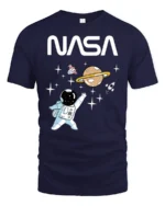 Cute Astronaut Space Adventure Graphic Tee Funny NASA Tshirt - navy t-shirt on white background
