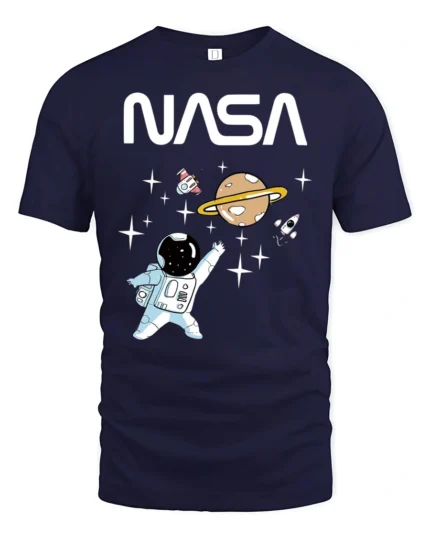 Cute Astronaut Space Adventure Graphic Tee Funny NASA Tshirt - navy t-shirt on white background