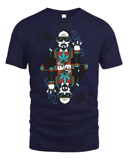 Funny King Card Stoner Graphic Tee Cool Playing Card Tshirt - navy t-shirt on white background