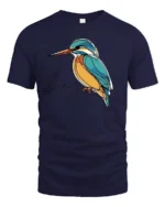 Elegant Kingfisher Bird Line Art Graphic Tee Nature Tshirt - navy t-shirt on white background