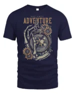 Have A Nice Adventure Skeleton Compass Graphic Tee Vintage Tshirt - navy t-shirt on white background