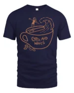 Coffee And Waves Surf Vibe Graphic Tee Beach Lover Tshirt - navy t-shirt on white background