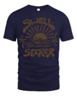 Swell Seeker Retro Surf Sunset Graphic Tee Beach Vibe Tshirt - navy t-shirt on white background