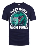 T Rex Hates High Fives Funny Dinosaur Graphic T Shirt Tee - navy t-shirt on white background