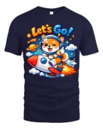Lets Go Cute Astronaut Dog Rocket Graphic T Shirt Space Tee - navy t-shirt on white background