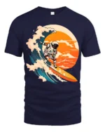 Astronaut Surfing Wave Graphic T Shirt Cosmic Ocean Tee - navy t-shirt on white background