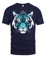 Geometric Tiger Face Graphic T Shirt Bold Animal Art Tee - navy t-shirt on white background