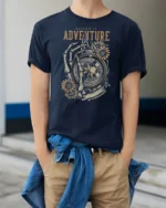 Have A Nice Adventure Skeleton Compass Graphic Tee Vintage Tshirt - model wearing navy tee with hands in pockets
