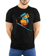 Colorful Kingfisher Bird Graphic T Shirt Vibrant Nature Tee - model wearing black tee with hands behind back