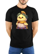 Cute Roman Duck Emperor Graphic Tee Funny History Tshirt - model wearing black tee with hands behind back
