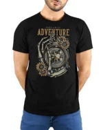 Have A Nice Adventure Skeleton Compass Graphic Tee Vintage Tshirt - model wearing black tee with hands behind back