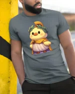 Cute Roman Duck Emperor Graphic Tee Funny History Tshirt - model wearing grey tee, leaning on column