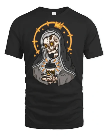 Funny Grim Reaper Coffee Lover T Shirt Cute Skeleton Tee - black t-shirt on white background
