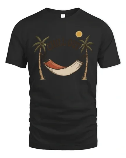 Chill Out Hammock Beach Vibes Relax Summer Graphic T Shirt - black t-shirt on white background