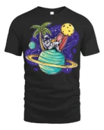 Funny Astronaut Surfing Planet Space Beach Vibes T Shirt - black t-shirt on white background