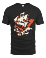 Vintage Sailing Ship Ocean Adventure Bold Graphic T Shirt - black t-shirt on white background