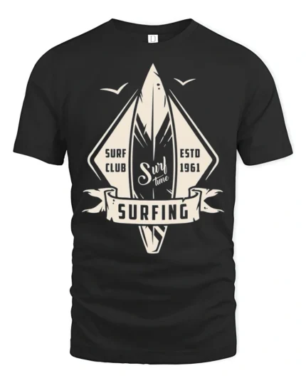 Surfing Surf Club Vintage Style Wave Rider Graphic T Shirt - black t-shirt on white background