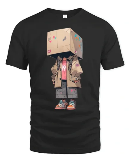 Cool Box Head Streetwear Character Urban Style Graphic T Shirt - black t-shirt on white background