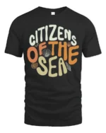 Citizens Of The Sea Cute Ocean Lover Retro Style T Shirt - black t-shirt on white background