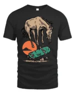 Cool Horse Skater Failing Trick Funny Graphic Tee Tshirt - black t-shirt on white background