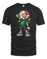 Cool Daisy Head Cartoon Kid Urban Style Graphic Tee Tshirt - black t-shirt on white background