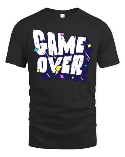 Game Over Funny Retro Gaming Typography Graphic T Shirt - black t-shirt on white background