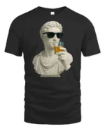 Funny Classical Statue Drinking Whiskey Cool Sunglasses T Shirt - black t-shirt on white background