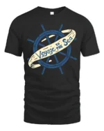 Voyage To The Sea Nautical Ship Wheel Vintage Style T Shirt - black t-shirt on white background